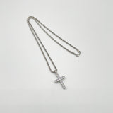 Diamante Cross Pendant Necklace in Silver
