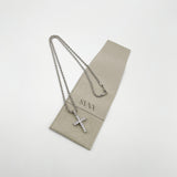 Diamante Cross Pendant Necklace in Silver