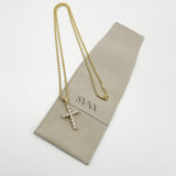 Diamante Cross Pendant Necklace in Gold