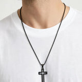 Hollow Cross Pendant Necklace in Black