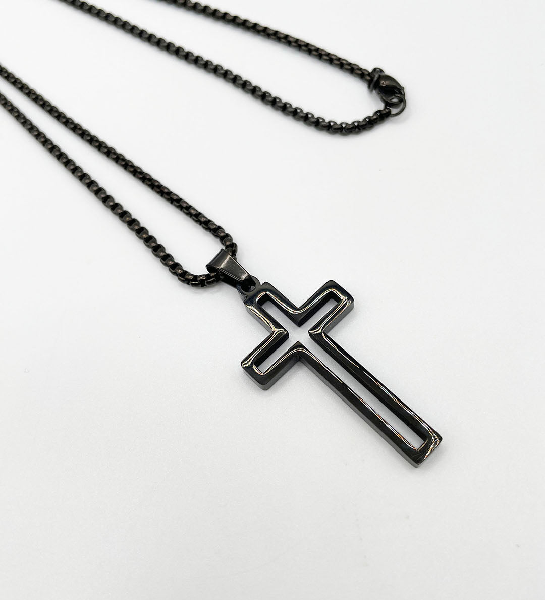 Hollow Cross Pendant Necklace in Black