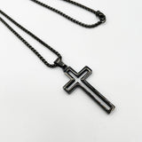 Hollow Cross Pendant Necklace in Black