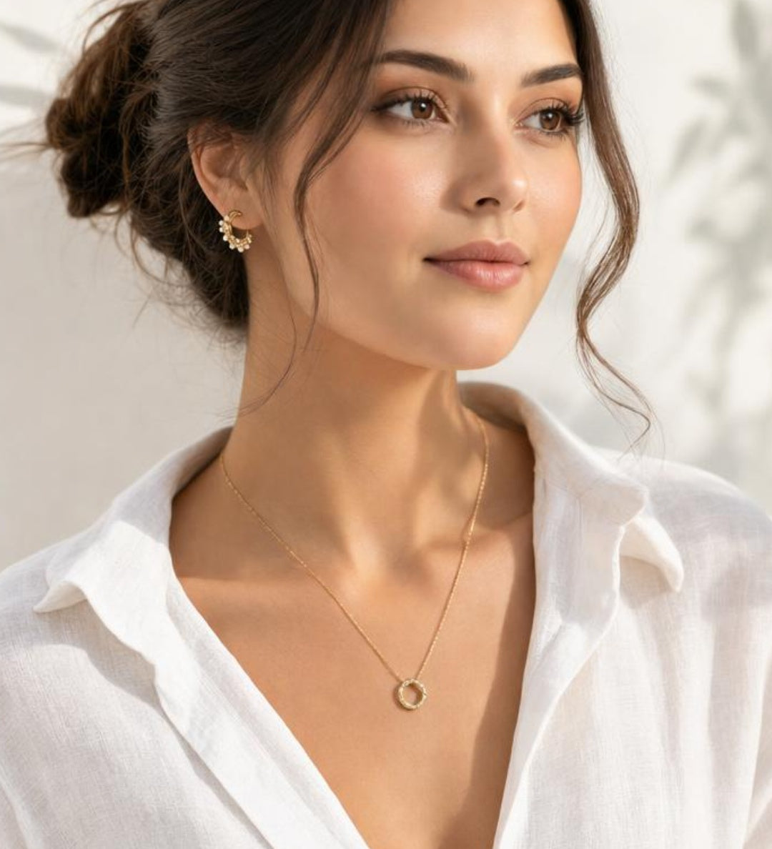 Pearl Vine Hoop Earrings in Gold