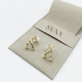 Pearl & Crystal Cross Earrings in Gold