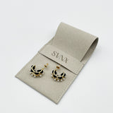 Pearl & Noir Chain Double Hoop Earrings in Gold