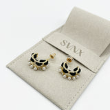 Pearl & Noir Chain Double Hoop Earrings in Gold