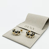 Pearl & Noir Chain Double Hoop Earrings in Gold