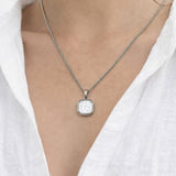 Seashell Square Pendant Necklace in Silver