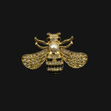 Pearl and Diamante Bee Brooch in Gold