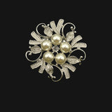 Faux Pearl And Crystal Floral Brooch in Silver