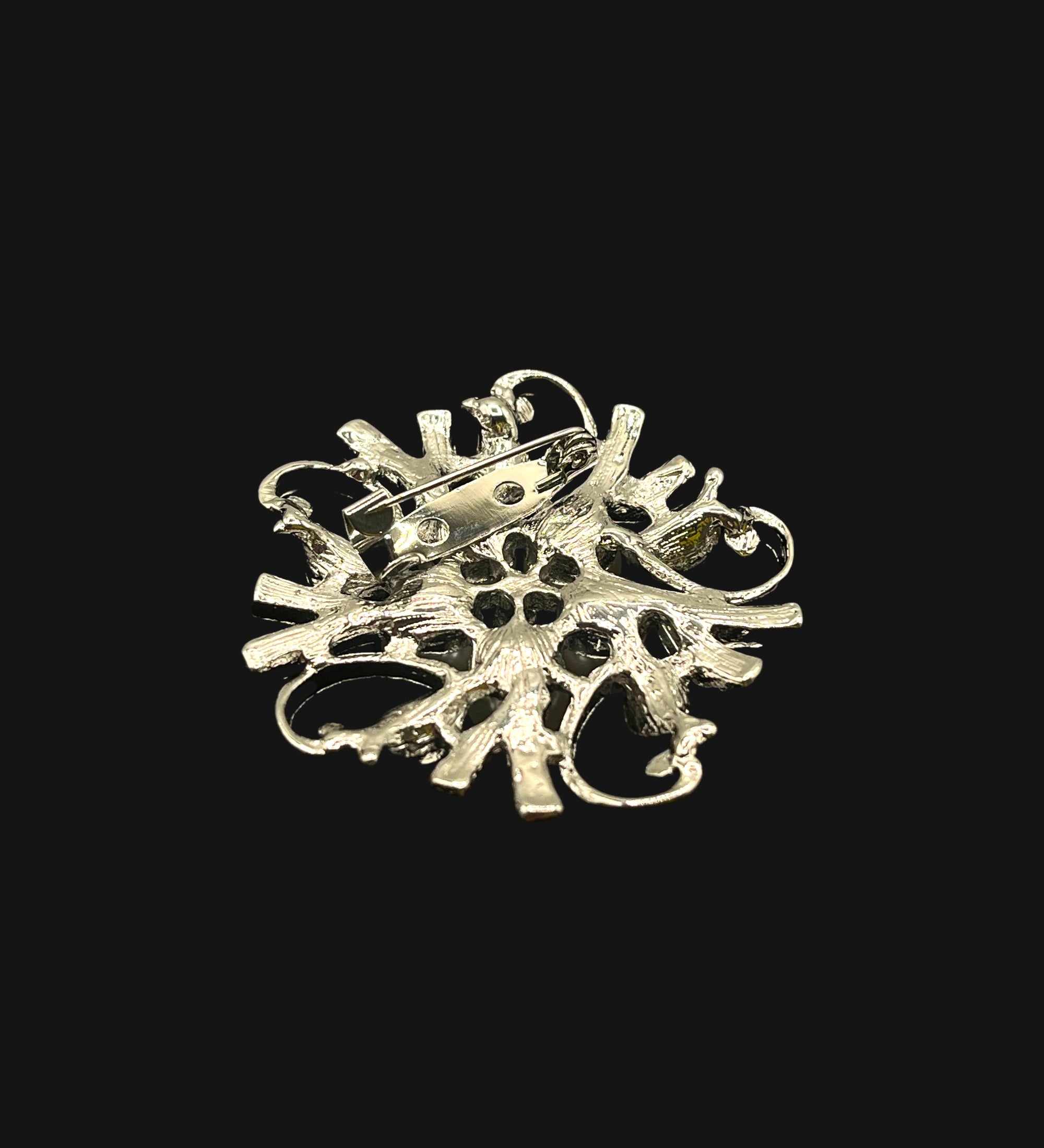 Faux Pearl And Crystal Floral Brooch in Silver