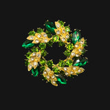 Rhinestone Wreath Diamante Brooch Pin in Green