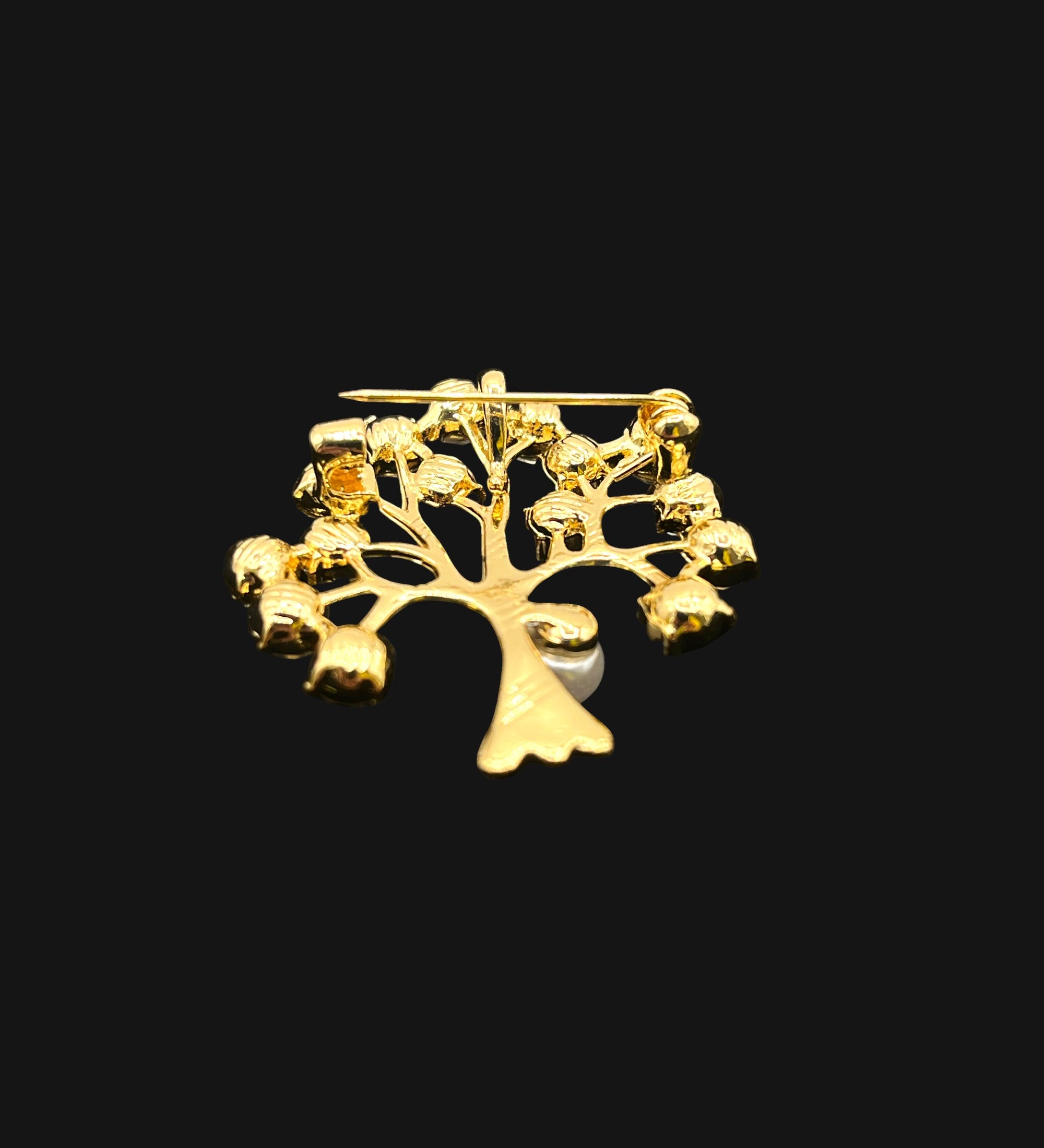 Diamante Golden Tree of Life Brooch in Gold