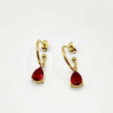 Rhinestone Teardrop Necklace & Earrings Set in Red - Gift Boxed