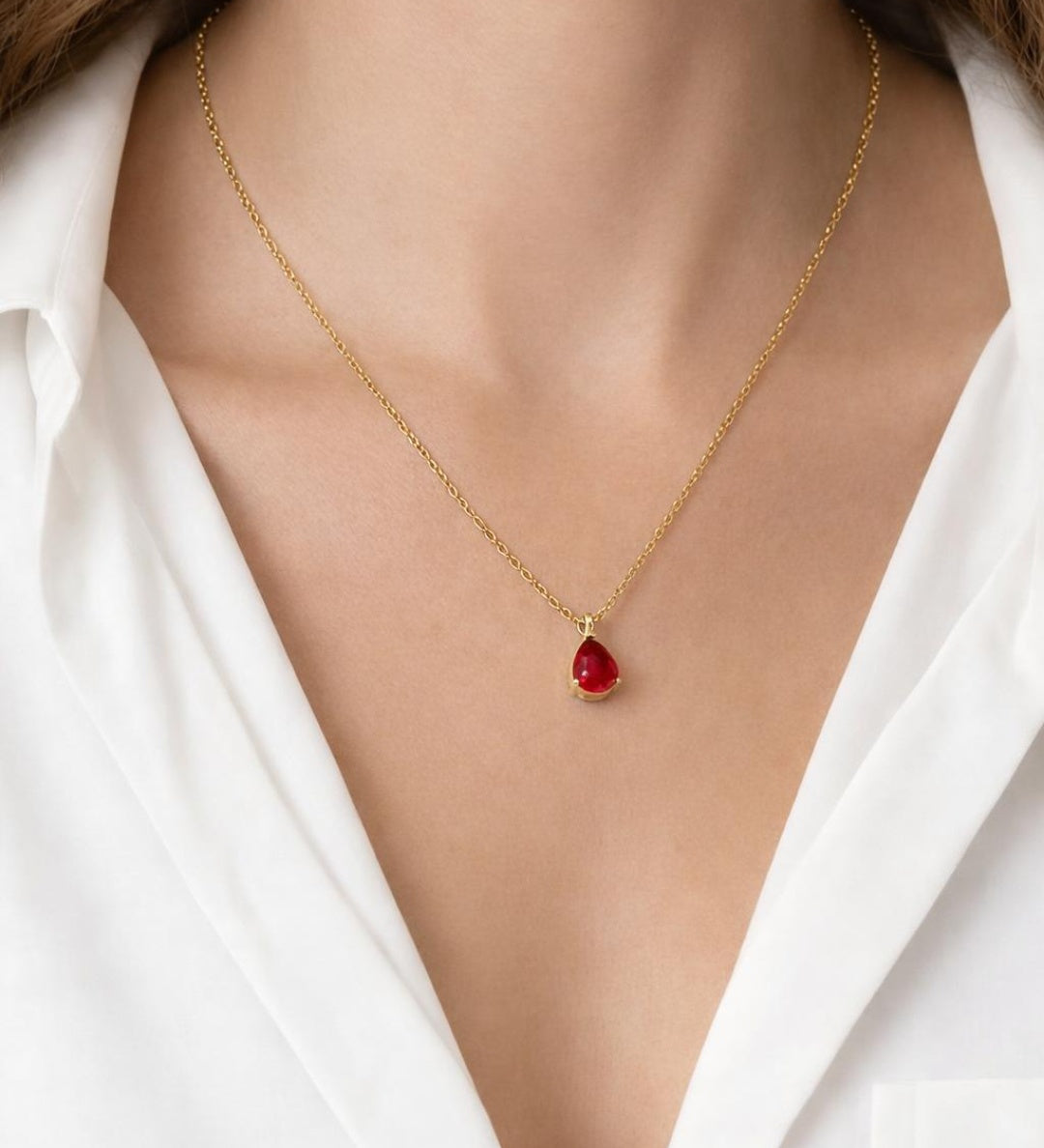 Rhinestone Teardrop Pendant Necklace in Red - Gift Boxed