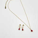 Rhinestone Teardrop Necklace & Earrings Set in Red - Gift Boxed