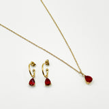 Rhinestone Teardrop Necklace & Earrings Set in Red - Gift Boxed