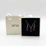 Rhinestone Teardrop Necklace & Earrings Set in Red - Gift Boxed
