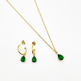 Rhinestone Teardrop Necklace & Earrings Set in Green - Gift Boxed