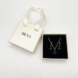 Rhinestone Teardrop Necklace & Earrings Set in Green - Gift Boxed