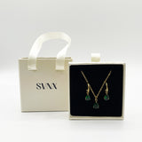 Rhinestone Teardrop Necklace & Earrings Set in Green - Gift Boxed