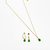 Rhinestone Teardrop Necklace & Earrings Set in Green - Gift Boxed