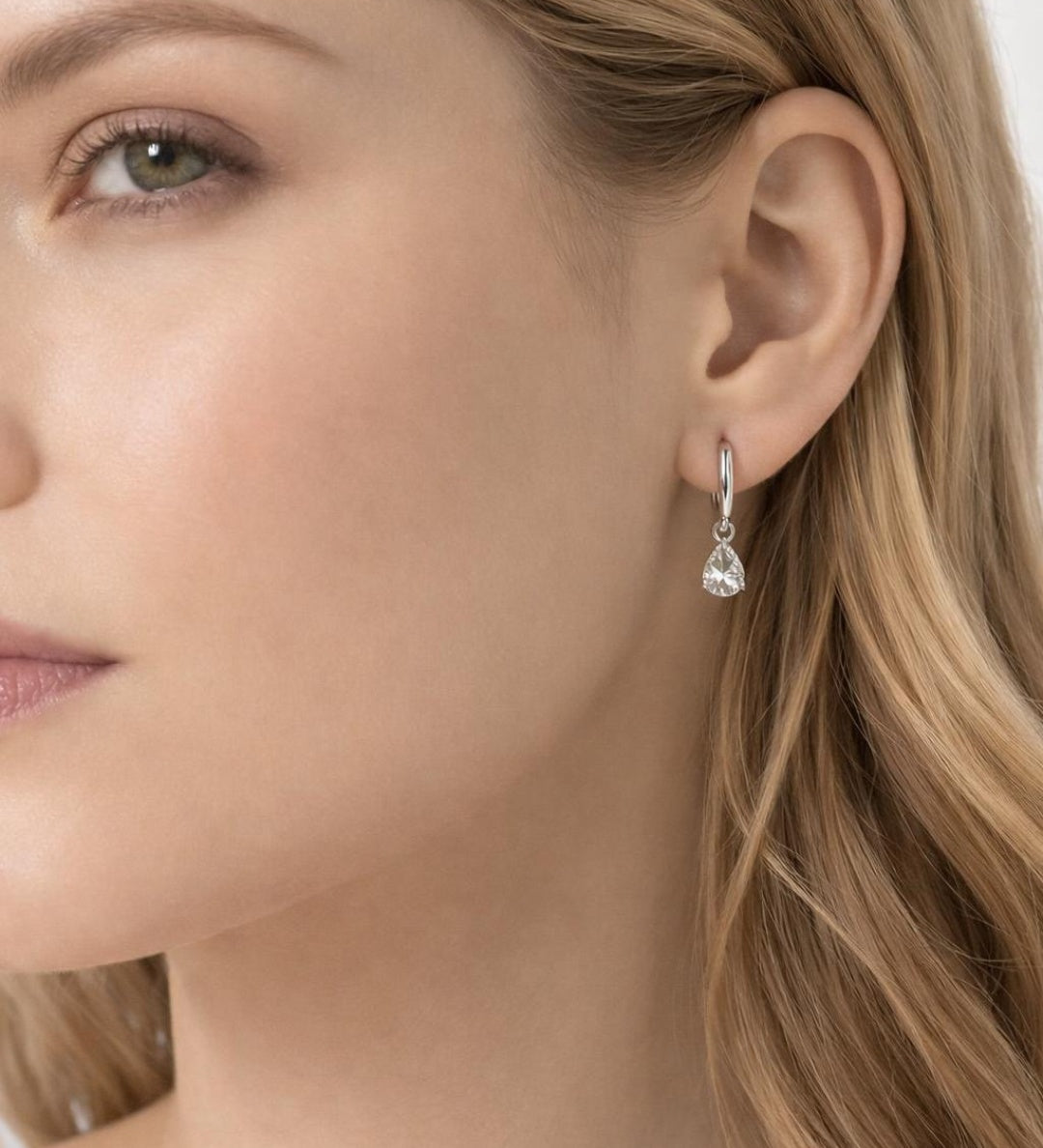 Rhinestone Teardrop Earrings in Silver - Gift Boxed