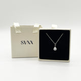 Rhinestone Teardrop Pendant Necklace in Silver - Gift Boxed