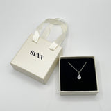 Rhinestone Teardrop Pendant Necklace in Silver - Gift Boxed