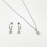 Rhinestone Teardrop Necklace & Earrings Set in Silver - Gift Boxed