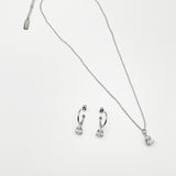 Rhinestone Teardrop Necklace & Earrings Set in Silver - Gift Boxed