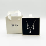 Rhinestone Teardrop Necklace & Earrings Set in Silver - Gift Boxed