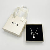 Rhinestone Teardrop Necklace & Earrings Set in Silver - Gift Boxed