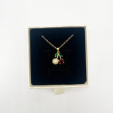 Cherry Rhinestone Gold Necklace