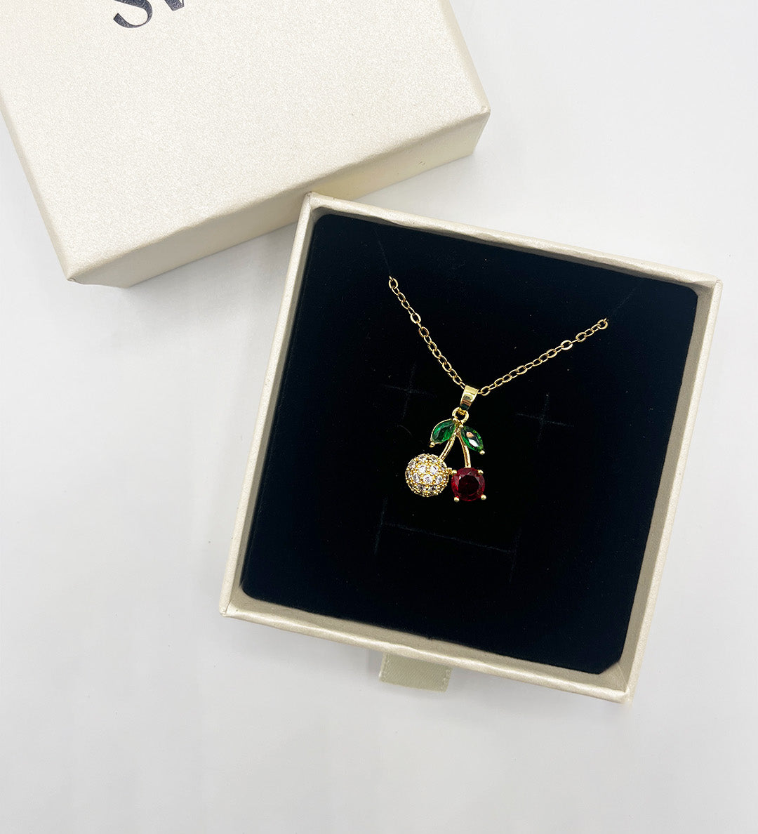 Cherry Rhinestone Gold Necklace
