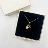 Cherry Rhinestone Gold Necklace