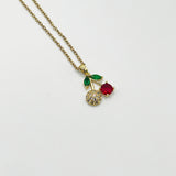 Cherry Rhinestone Gold Necklace