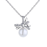 Diamante Bow Pearl Necklace