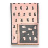 Cat Printed Scarf in Pink & Grey - Wool Blend