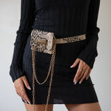 Faux Croc Belt with Detachable Bag and Chain