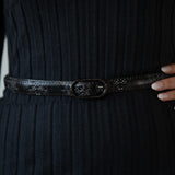 Faux Snake Print Thin Belt in Black