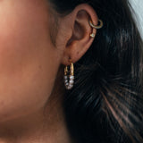 Faux Pearl with Gold Trim Double Hoop Earrings