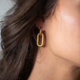 Ribbed long double hoop Earrings in gold