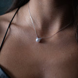 Pearl Bow Tie Necklace in Silver