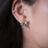 Hanging Leaf with Pearl Earrings in Gold