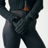 Sleek Black Gloves With Pom Pom - svnx