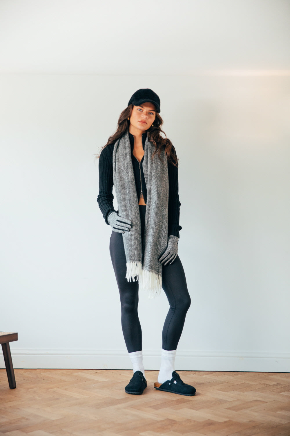 Herringbone Tassle Scarf In Black and White - svnx