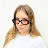 Plastic Frame Retro Rectangle Sunglasses with Clear Lenses