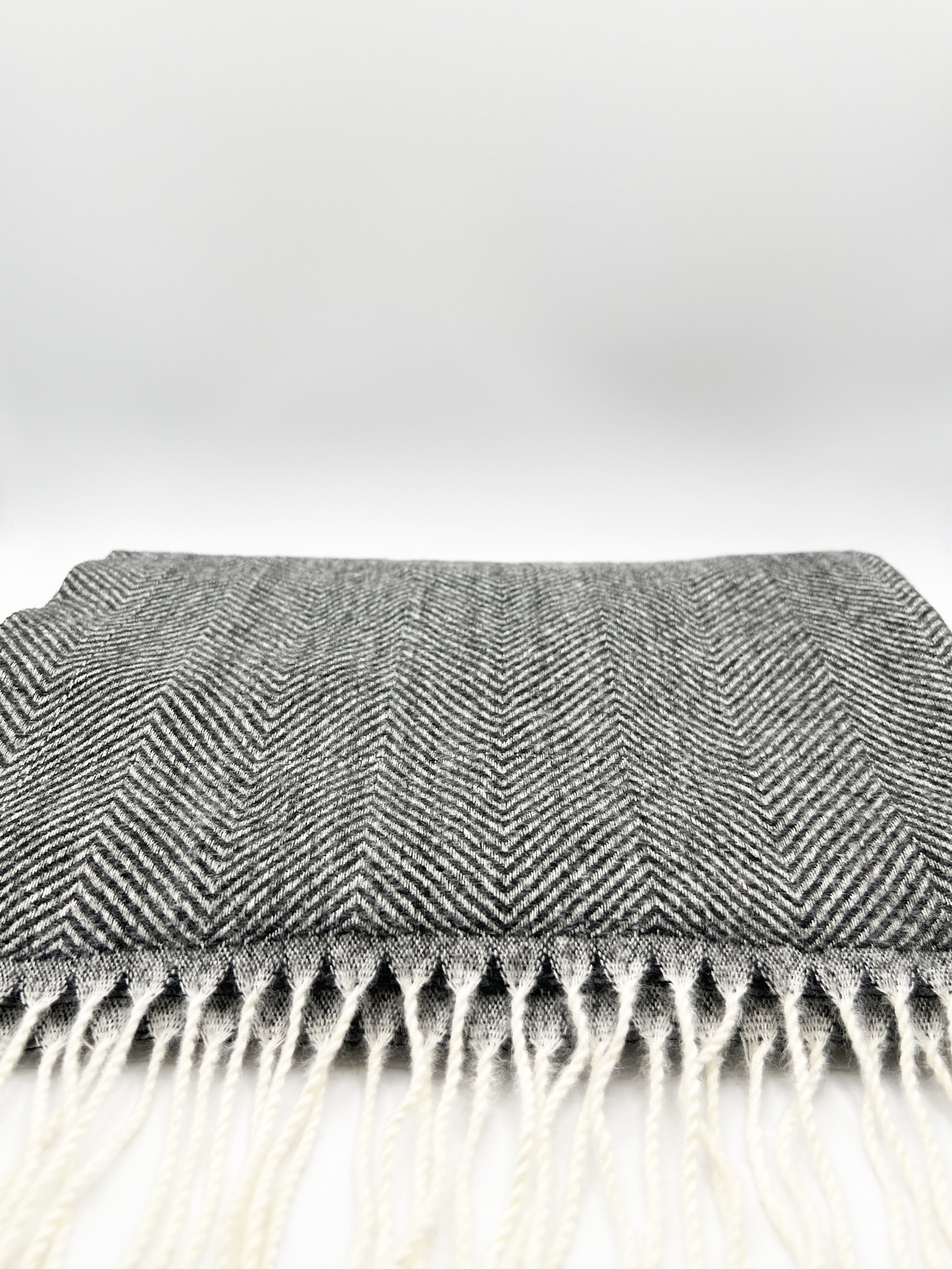 Herringbone Tassle Scarf In Black and White - svnx