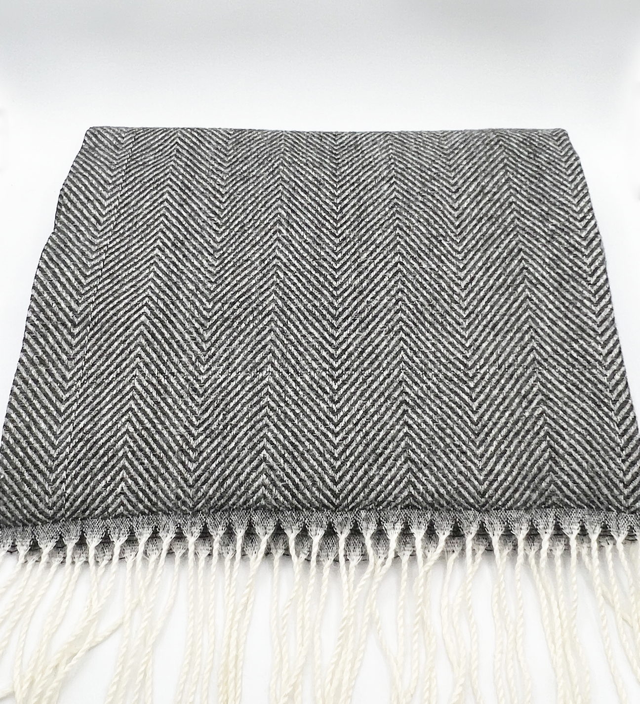 Herringbone Tassle Scarf In Black and White - svnx